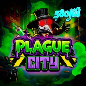Isang mobile phone na nagpapakita ng Plague City slot game na may madilim na neon na tema